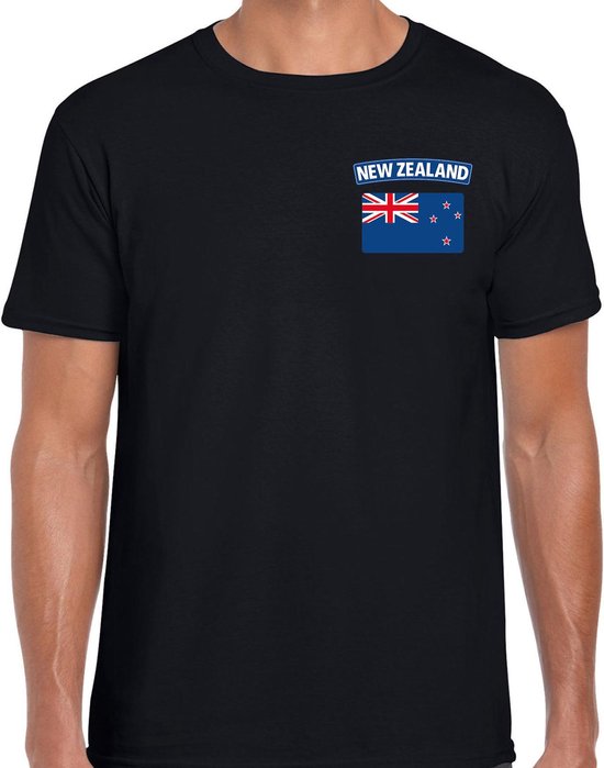 New zealand t-shirt met vlag zwart op borst voor heren - Nieuw-Zeeland landen shirt - supporter kleding XXL