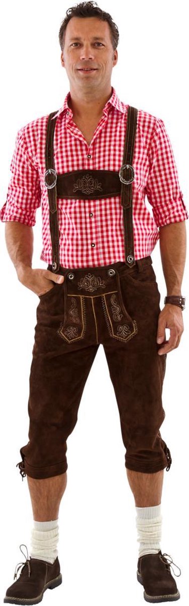 Oktoberfest Lederhosen Ulrich Mannen - Donkerbruin - Knielengte - Wildleder - Maat 60/4XL