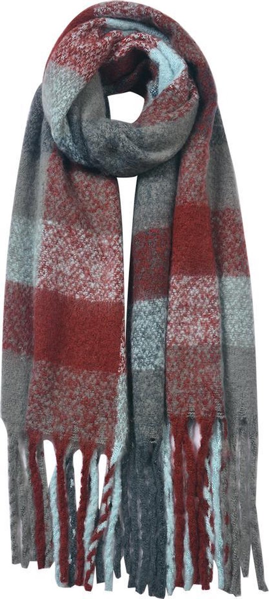 Juleeze Wintersjaal Dames 50x180 cm Grijs Rood Synthetisch Ruit