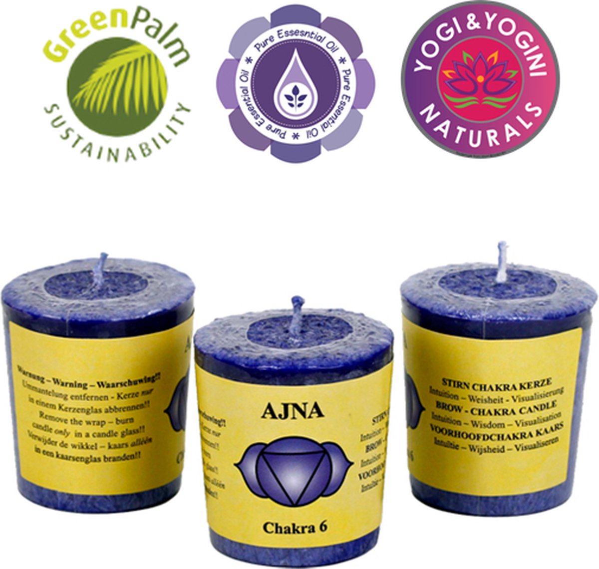 Goedkoopste Geurkaarsje 6e chakra - 3 stuks - 4.5x4cm - Indigo