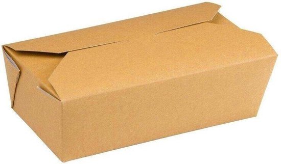 DeinPack Take Away Box 1200 ml, biologische eetbox met vouwdeksel, kartonnen doos, rechthoekig, bruine kraftkartonnen doos, wegwerp to go dozen, 300 stuks