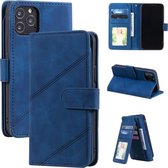 Skin Feel Business Horizontale Flip PU-lederen hoes met houder & sleuven voor meerdere kaarten & portemonnee & lanyard & fotolijst voor iPhone 12 Pro Max (blauw)
