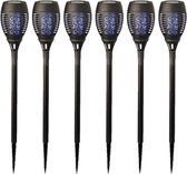 Set van 6x stuks halloween horror decoratie solar LED vlam gekleurd tuinfakkel zwart 49 cm - Tuinverlichting/thema feestversiering