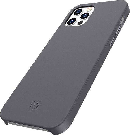 Étui de téléphone gris avec découpe pour objectif de caméra.