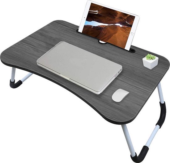 Laptop Bed Tafel Lap Staande Bureau voor Sofa Ontbijt, Laptop Bureau Opvouwbare Koffieblad Notebook Stand Leeshouder voor Bank Vloer (60 x 40 cm) (Donker Hout