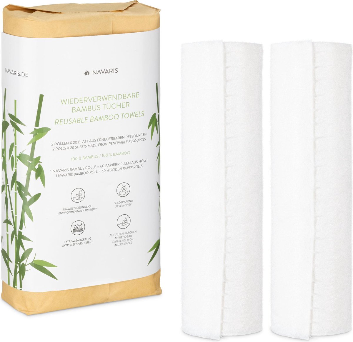 Essuie-tout lavable, Papier Absorbant réutilisable en bambou, Multi-usage, Antibactérien, Résistant, épais et absorbant, 20 feuilles réutilisables