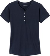 SCHIESSER dames Mix+Relax T-shirt - korte mouw - O-hals met knoopsluiting - donkerblauw -  Maat: XXL