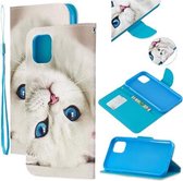 Gekleurd Tekenpatroon Cross Textuur Horizontale Flip PU Lederen Case met Houder & Kaartsleuven & Portemonnee Voor iPhone 11 Pro Max (Blue Eye Cat)