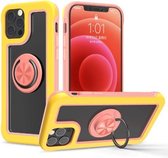 Crystal PC + TPU schokbestendig hoesje met 360 graden roterende ringhouder voor iPhone 11 (geel + roze)