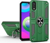 Voor Samsung Galaxy A02 koolstofvezelpatroon pc + TPU-beschermhoes met ringhouder (groen)