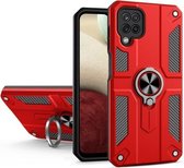 Voor Samsung Galaxy A22 4G koolstofvezelpatroon pc + TPU-beschermhoes met ringhouder (rood)