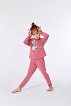 Woody pyjama meisjes - rood-roze gestreept - wasbeer - 212-1-PZG-Z/923 - maat 152