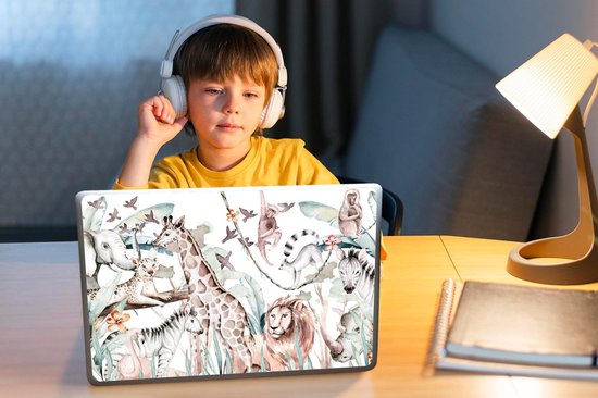 Sticker pour ordinateur portable - 13,3 pouces - Aquarelle - Animaux - Plantes - Pastel