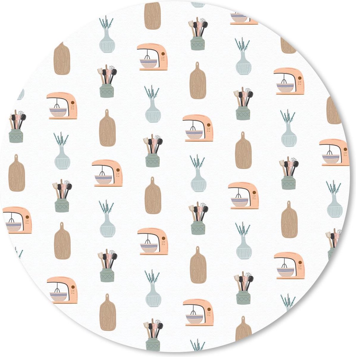 Muismat rond 20x20 cm - Mousepad Keukengerei - Patroon - Pastel - Ronde muismatten
