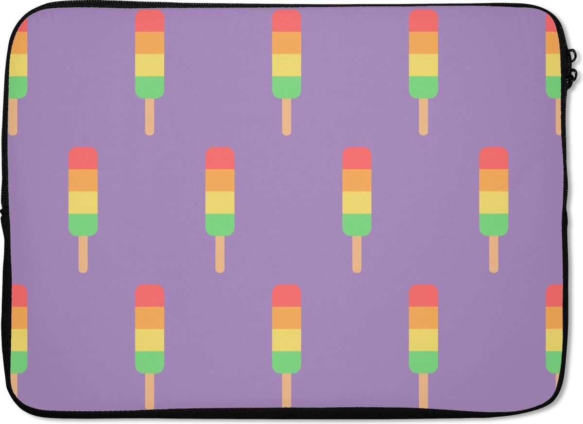 Laptophoes 13 inch - IJs - Patronen - Kleuren - Paars - Laptop sleeve - Binnenmaat 32x22,5 cm - Zwarte achterkant