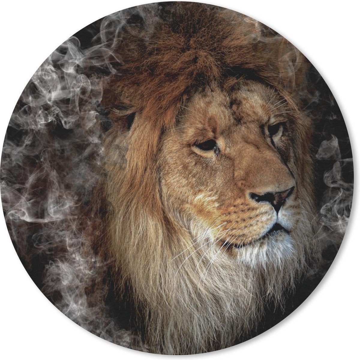 Muismat rond 20x20 cm - Mousepad Leeuw - Rook - Dieren - Ronde muismatten