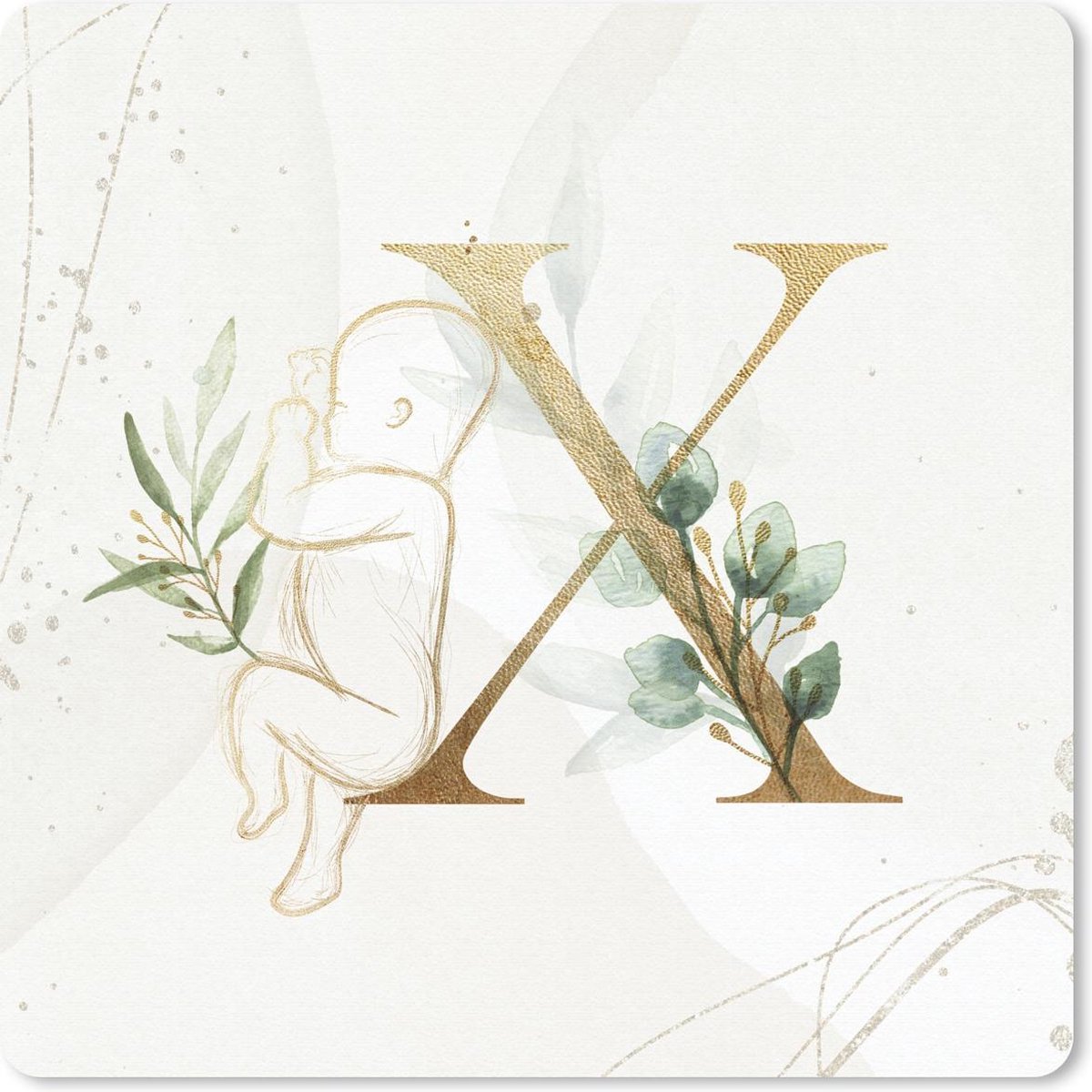 Muismat 30x30 cm - Mousepad Letters - X - Baby - Bladeren - Muismatten