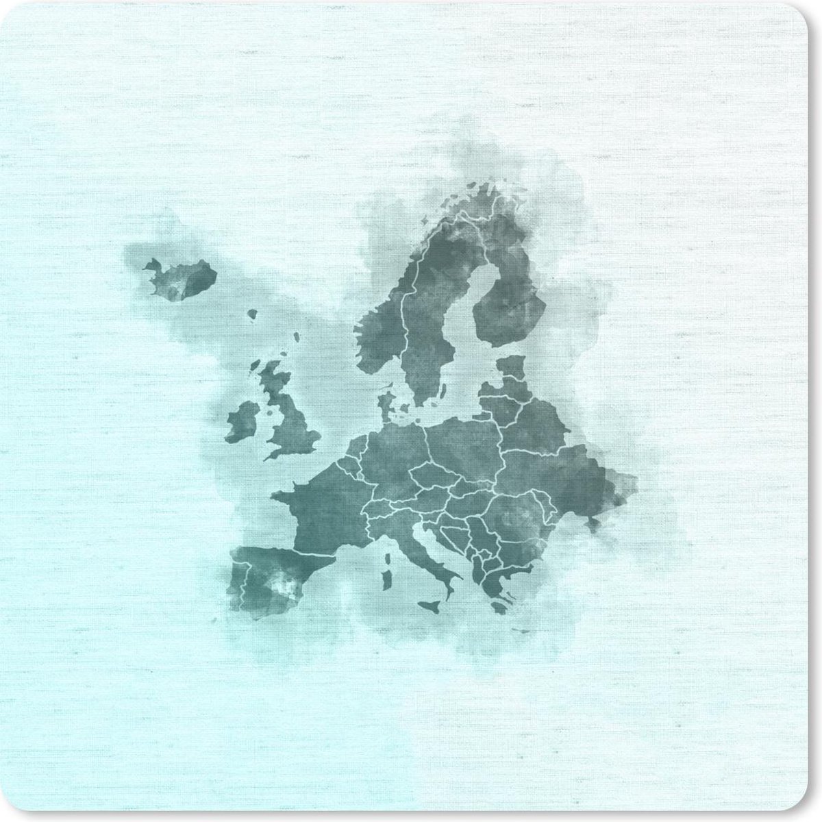 Muismat 20x20 cm - Mousepad Kaarten - Europa - Blauw - Waterverf - Muismatten