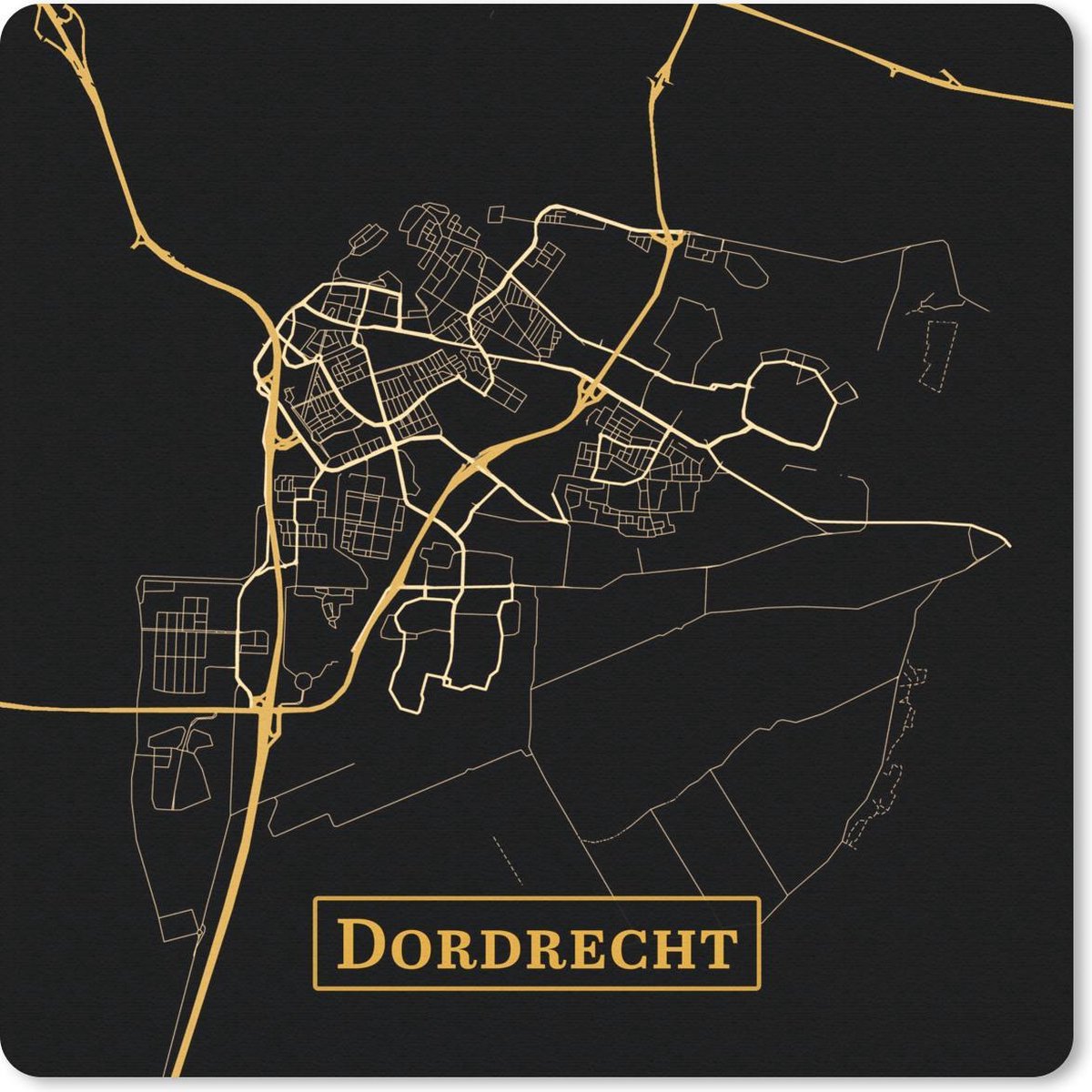 Muismat 30x30 cm - Mousepad Kaart - Dordrecht - Goud - Zwart - Muismatten