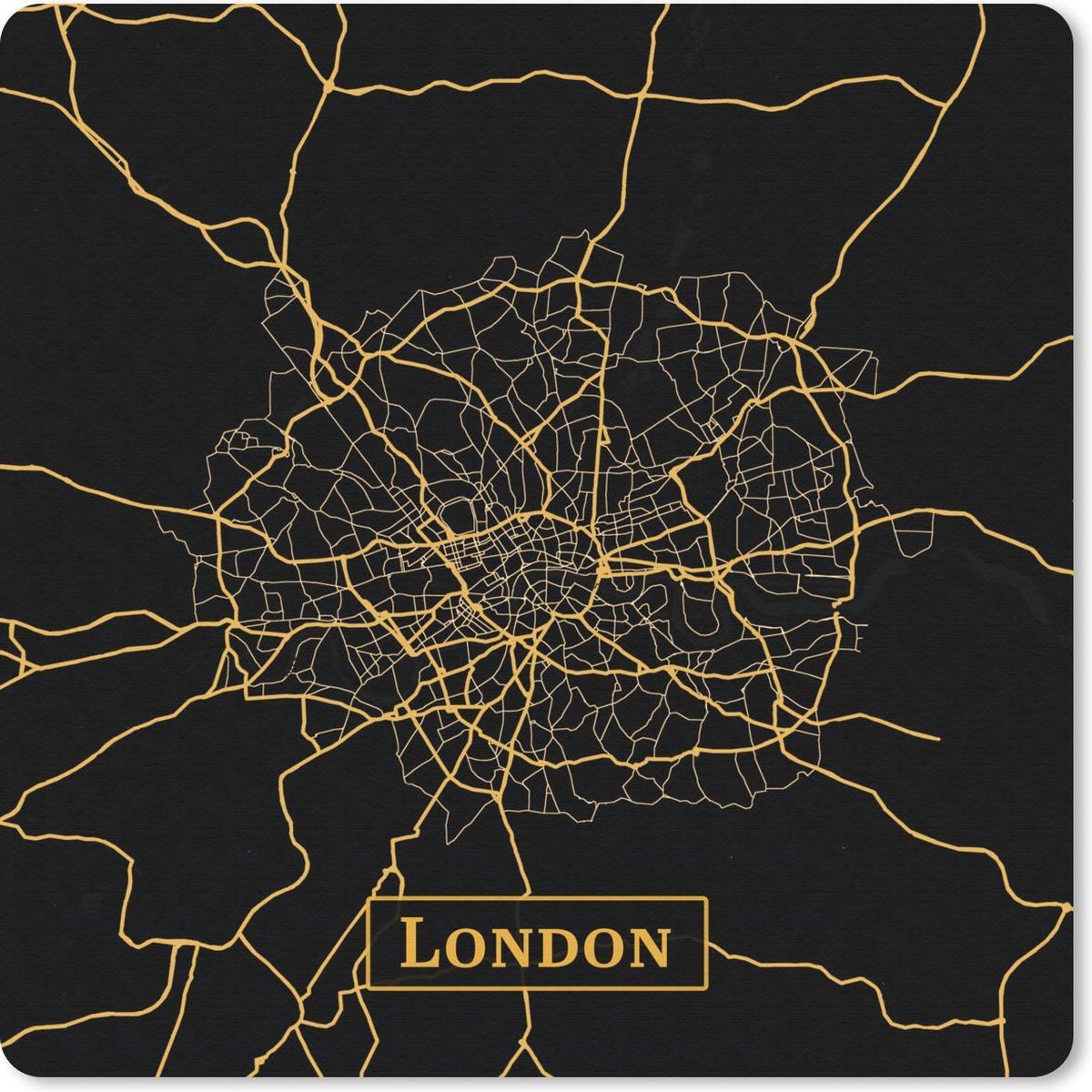 Muismat 20x20 cm - Mousepad Kaart - Londen - Goud - Zwart - Muismatten