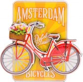 magneet fiets Amsterdam 8,5 x 8,5 cm MDF rood/geel