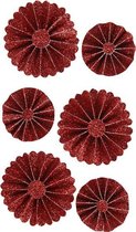 Rosettes rood/glitter 35 + 50 mm 6 stuks