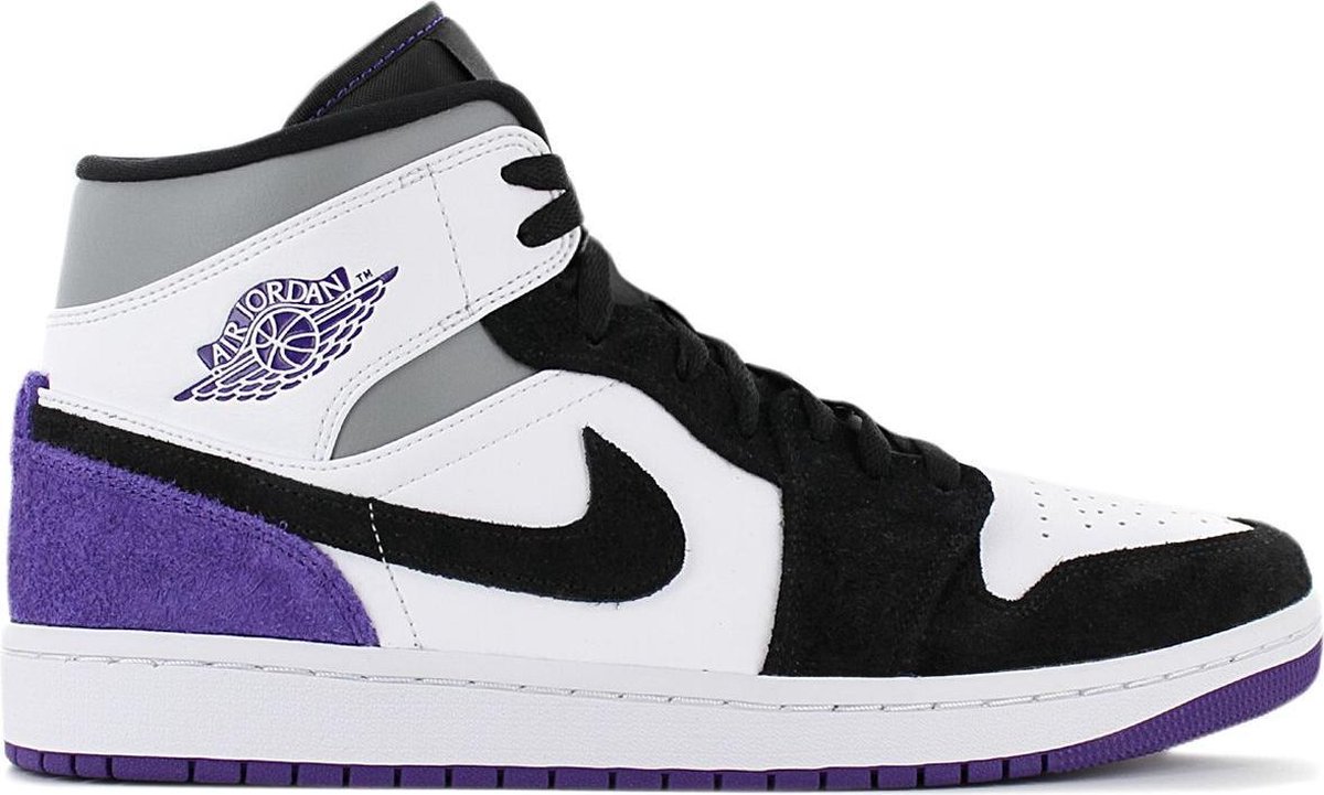 Air Jordan 1 Mid SE - Heren Sneakers Sport Casual Schoenen 852542-105 (WHITE / COURT PURPLE - BLACK) - Maat EU 46 US 12