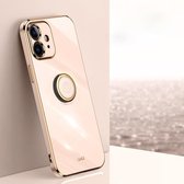 XINLI Rechte 6D Plating Gouden Rand TPU Schokbestendig Hoesje met Ring Houder Voor iPhone 12 mini (Roze)