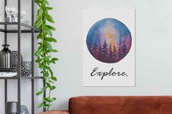 Peinture sur toile Aquarelle - Arbre - Nuit - 40x60 cm - Décoration murale