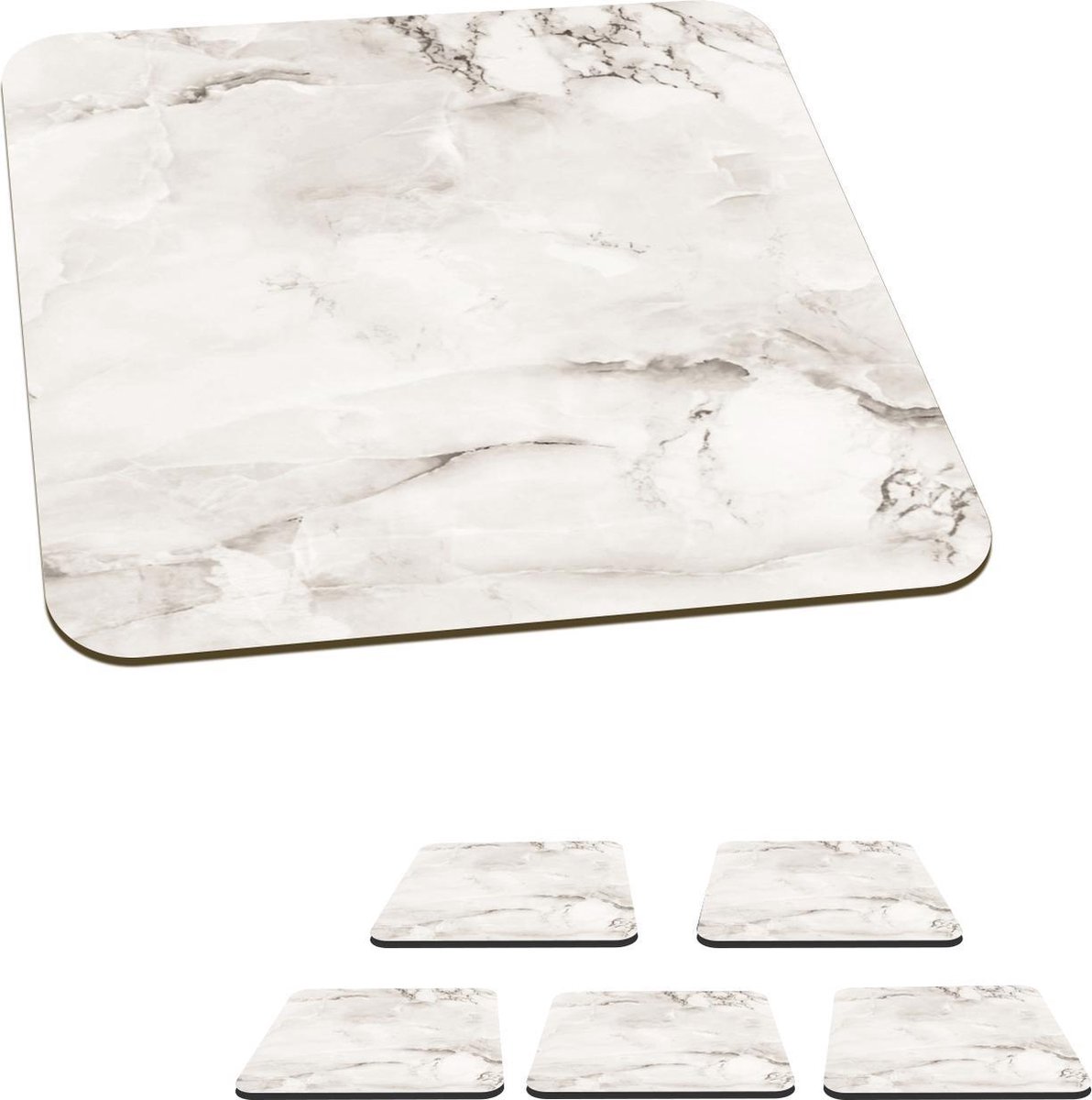 Onderzetters voor glazen - Marmer - Gebroken - Wit - 10x10 cm - Glasonderzetters - 6 stuks