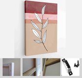 Minimalistic Watercolor Painting Artwork. Earth Tone Boho Foliage Line Art Drawing with Abstract Shape - Modern Art Canvas - Vertical - 1937931472 - 80*60 Vertical