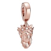 Tracelet - Zilveren bedels - Bedel Vrijheidsbeeld New York | Rosé zilver en zirkonia | 925 Sterling Zilver - Pandora compatible - Met 925 Zilver Certificaat - In Leuke cadeauverpak