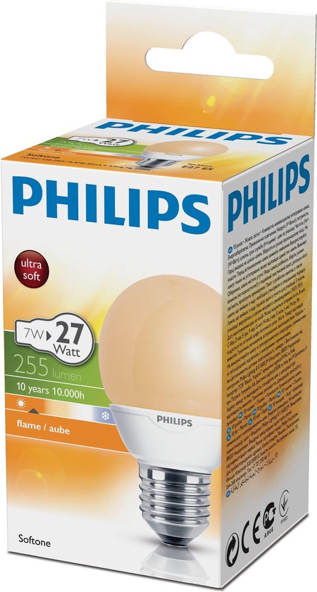 Philips Flame kogel - Spaarlamp - 8W E27 | bol.com