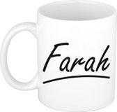 Farah naam cadeau mok / beker sierlijke letters - Cadeau collega/ moederdag/ verjaardag of persoonlijke voornaam mok werknemers