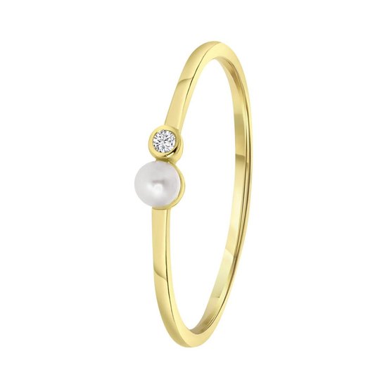 Lucardi Dames Goldplated ring zoetwaterparel - Ring - Cadeau - Echt Zilver - Goudkleurig