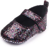 Zwarte glitter ballerina's - Textiel - Maat 18 - Zachte zool - 0 tot 6 maanden
