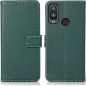 Voor Alcatel 1L 2021 Litchi Textuur PU + TPU Horizontale Flip Leather Case met Houder & Kaartsleuven & Portemonnee (Donkergroen)