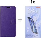 Oppo Reno6 5G - Bookcase Paars - portemonee hoesje met 1 stuk Glas Screen protector