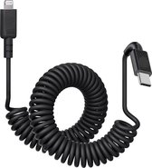câble usb c vers foudre 1.5M Zwart - Ntech - Câble Chargeur iPhone Lightning - Lightning usb c - Câble USB C Lightning - Câble spirale - Cordon bouclé Convient pour iPhone 12, 12 Mini, 12 Pro Max, iPad
