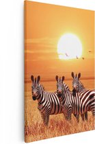 Artaza Canvas Schilderij Drie Zebra's Bij Zonsondergang - 60x90 - Foto Op Canvas - Canvas Print