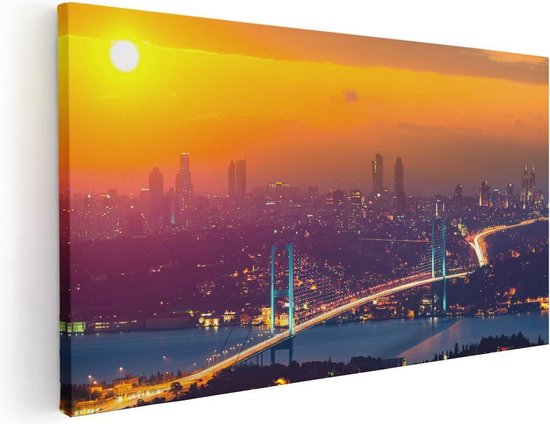 Artaza Canvas Schilderij Bosporusbrug In Istanbul Bij Zonsondergang - 100x50 - Groot - Foto Op Canvas - Canvas Print