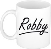 Robby naam cadeau mok / beker met sierlijke letters - Cadeau collega/ vaderdag/ verjaardag of persoonlijke voornaam mok werknemers