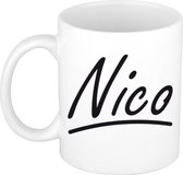 Nico naam cadeau mok / beker met sierlijke letters - Cadeau collega/ vaderdag/ verjaardag of persoonlijke voornaam mok werknemers