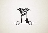 Italiaans windhondje - Italian Greyhound - hond met pootjes - M - 60x71cm - Zwart - wanddecoratie