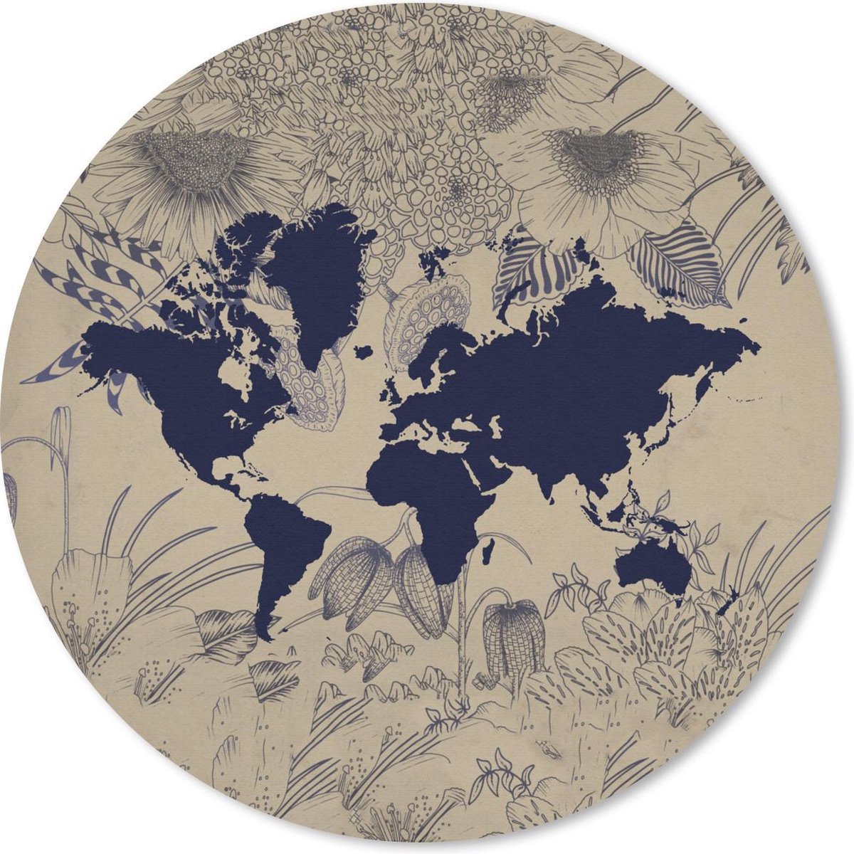 Muismat rond 40x40 cm - Mousepad Wereldkaart - Planten - Paars - Ronde muismatten