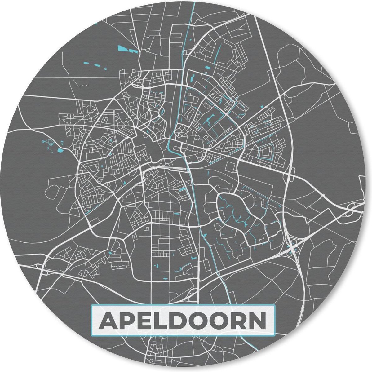 Muismat rond 50x50 cm - Mousepad Plattegrond - Apeldoorn - Grijs - Blauw - Ronde muismatten - Stadskaart