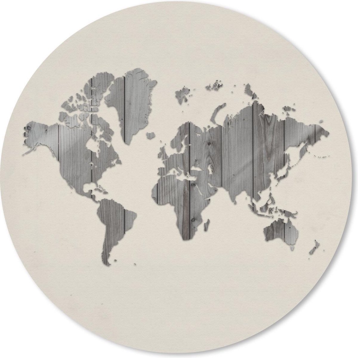 Muismat rond 40x40 cm - Mousepad Wereldkaart - Hout - Grijs - Ronde muismatten