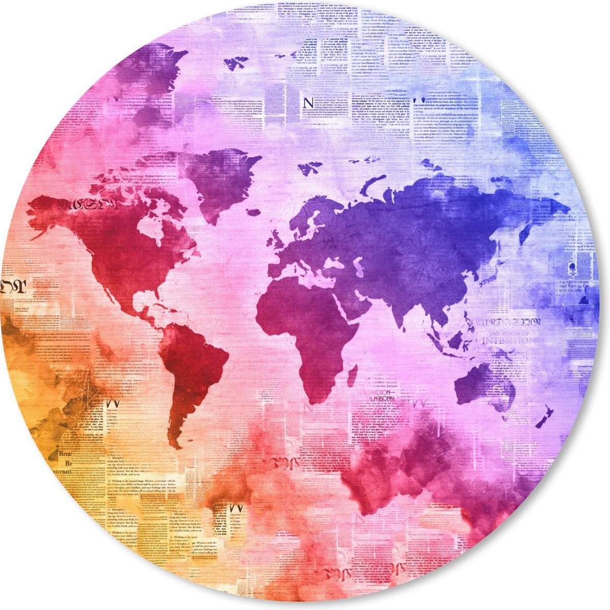 Muismat rond 40x40 cm - Mousepad Wereldkaart - Kleuren - Abstract - Ronde muismatten