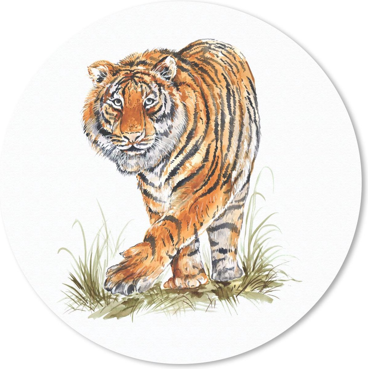 Muismat rond 40x40 cm - Mousepad Tijger - Gras - Kop - Ronde muismatten