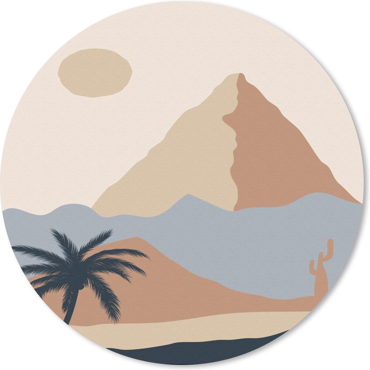 Muismat rond 50x50 cm - Mousepad Pastel - Woestijn - Zon - Ronde muismatten